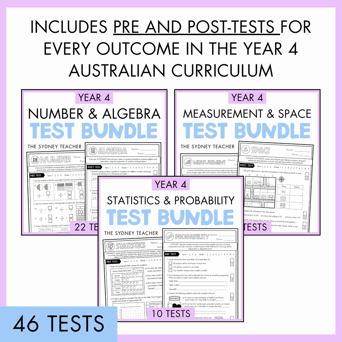 Year 4 Maths Printable Test Pack FULL YEAR - Australian Curriculum V9.0
