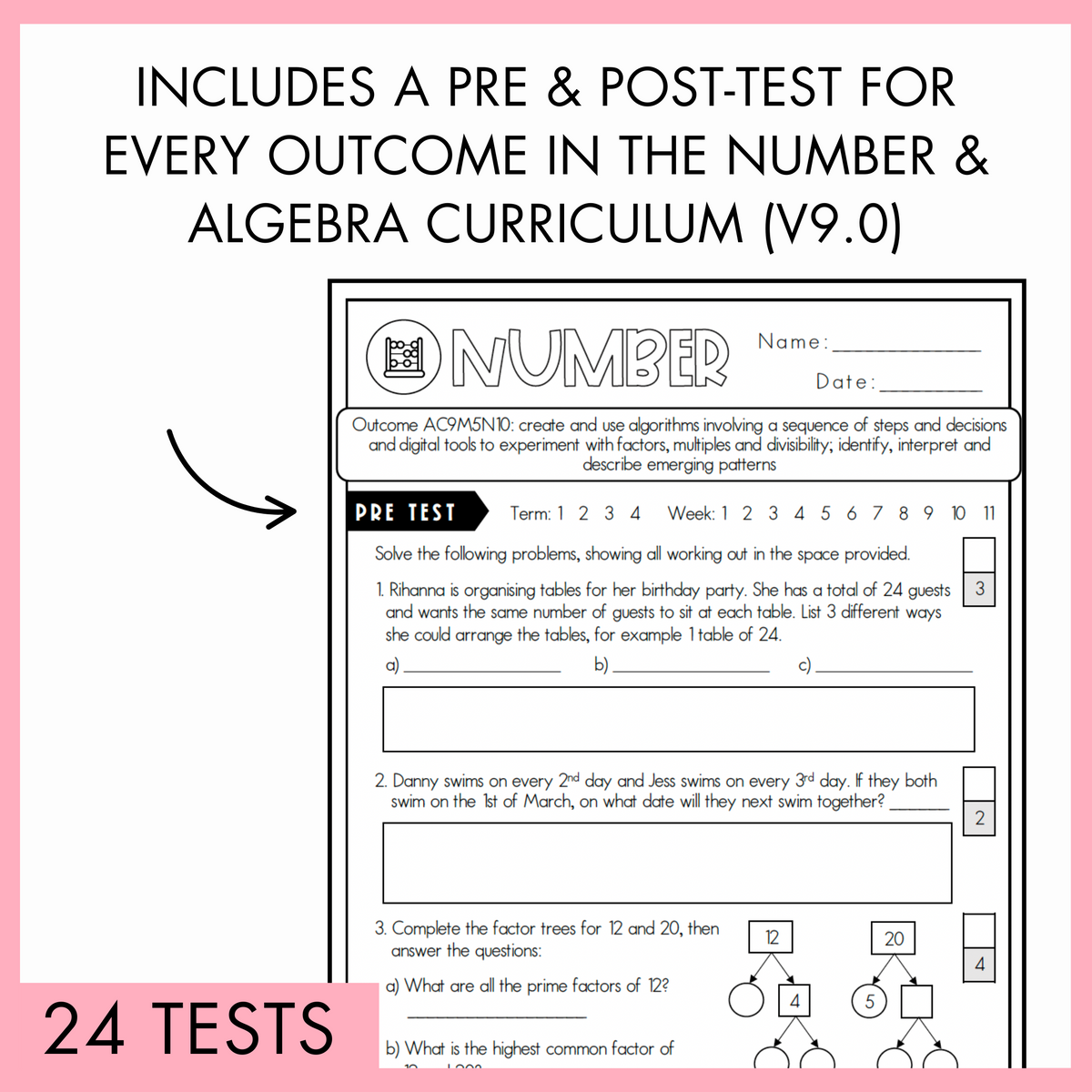 Year 5 Number & Algebra Printable Test Pack
