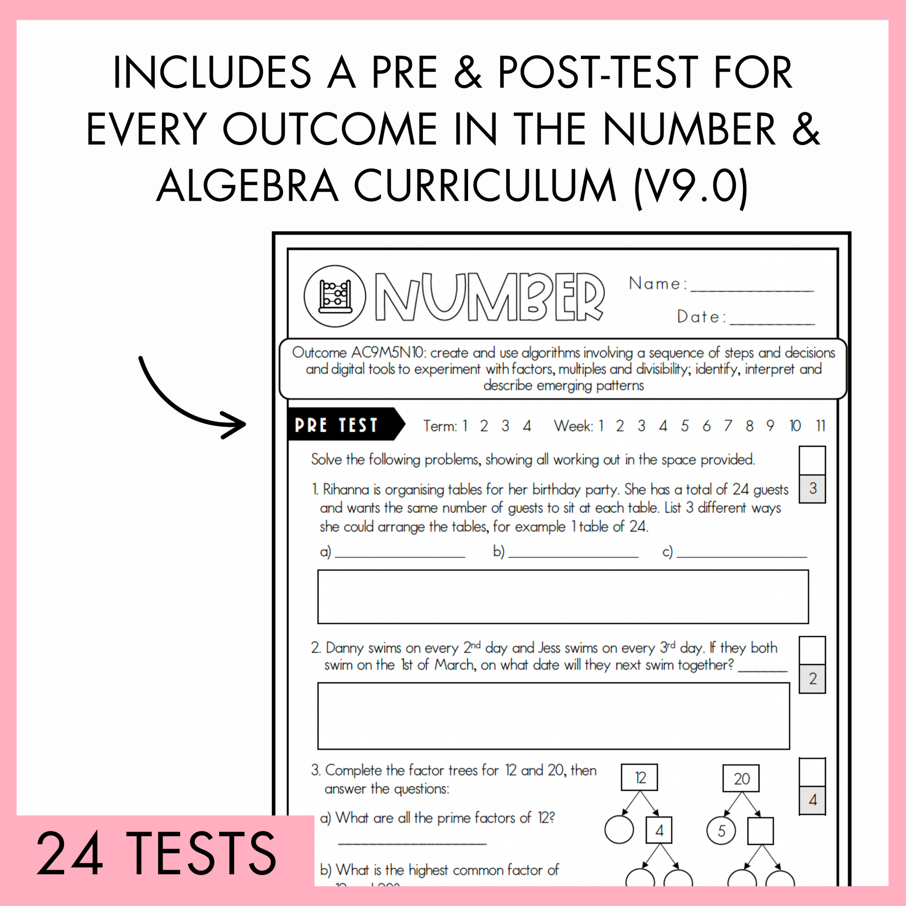 Year 5 Number & Algebra Printable Test Pack