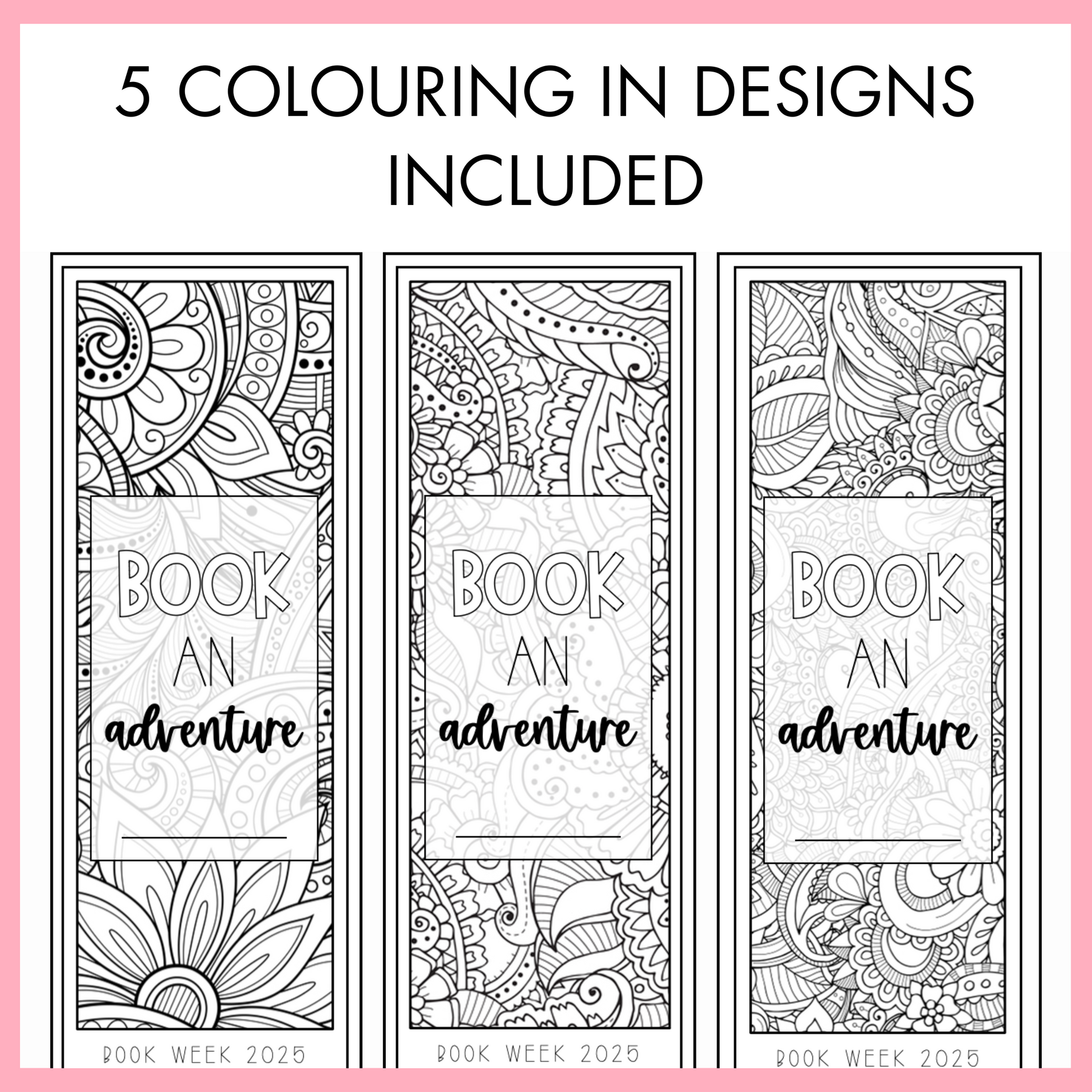 Book Week ‘Book an Adventure’ Colouring In Bookmarks 2025