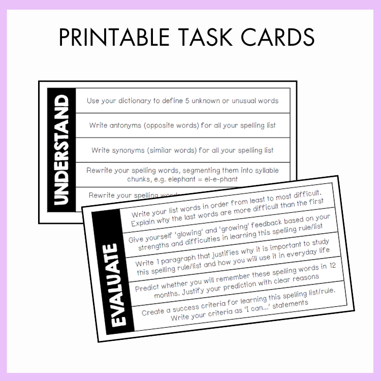 Upper Primary Bloom's Taxonomy Spelling Word Work