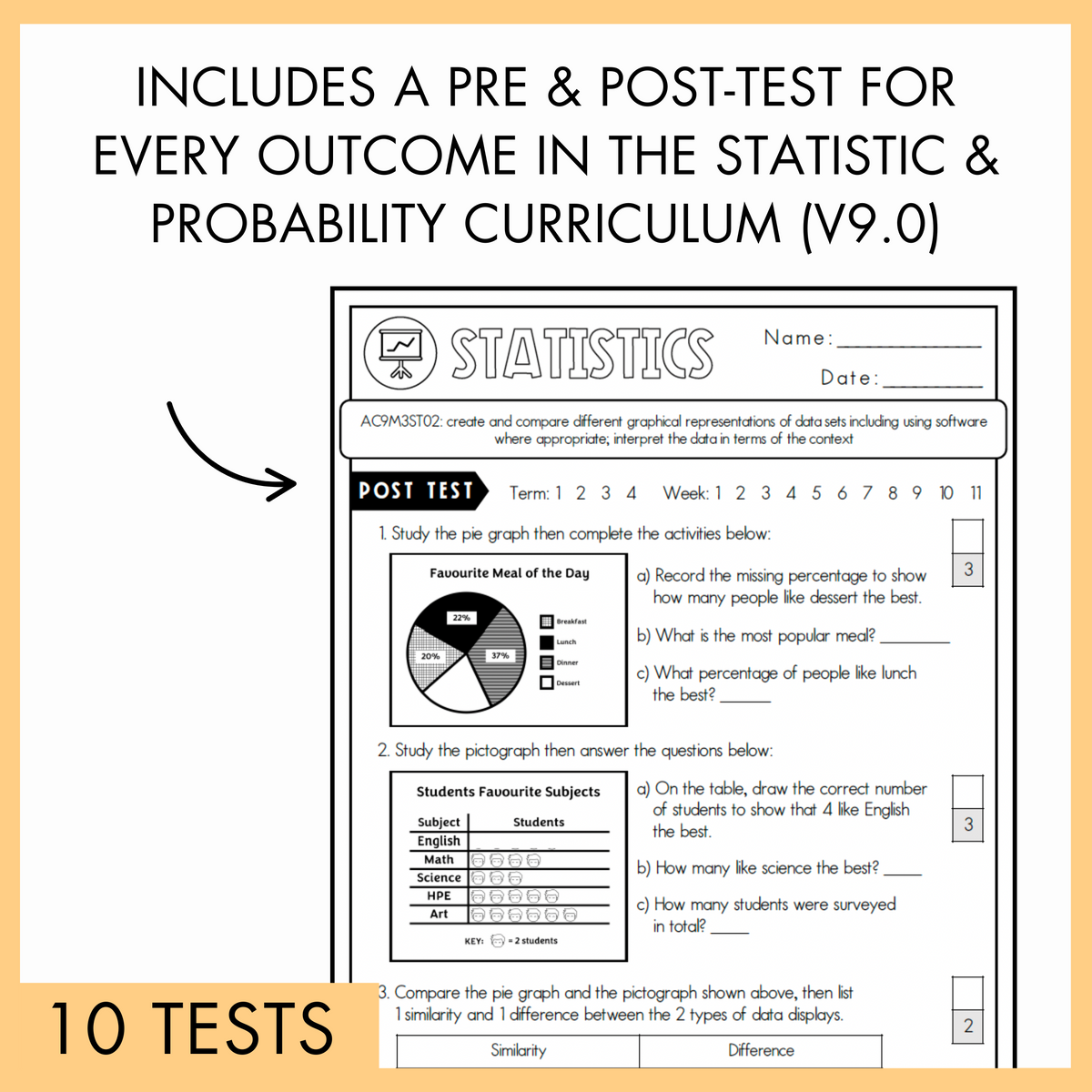 Year 3 Statistics & Probability Printable Test Pack