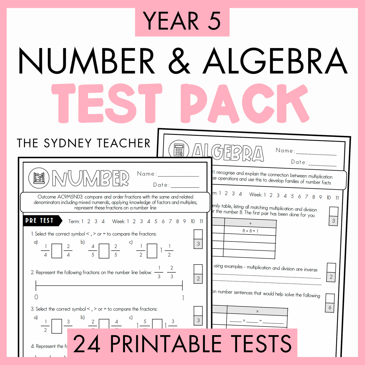 Year 5 Number & Algebra Printable Test Pack