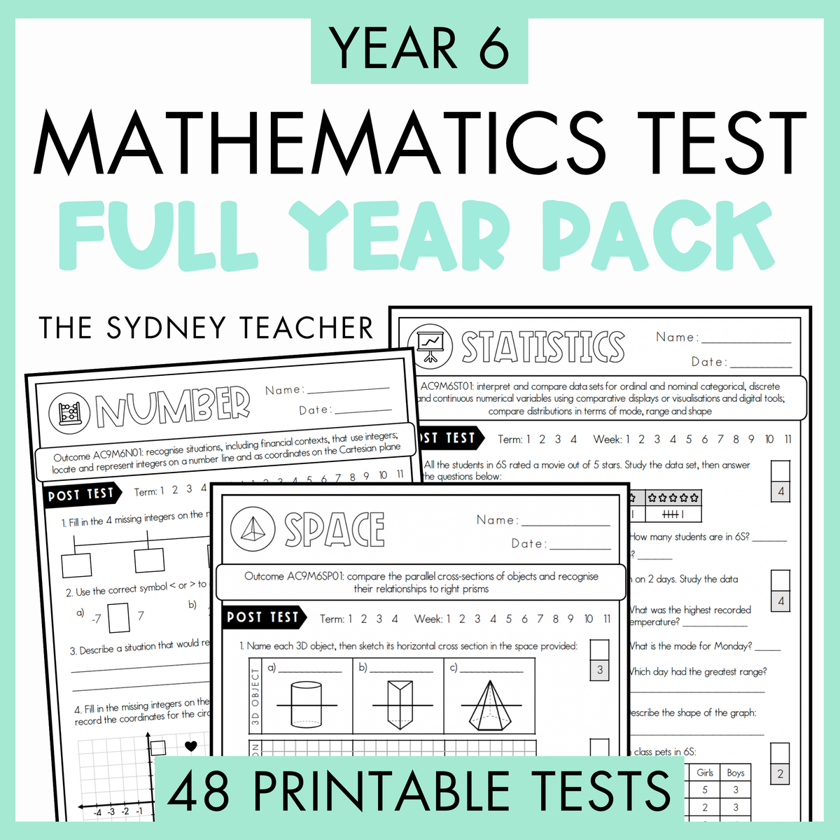 Year 6 Maths Printable Test Pack FULL YEAR - Australian Curriculum V9.0