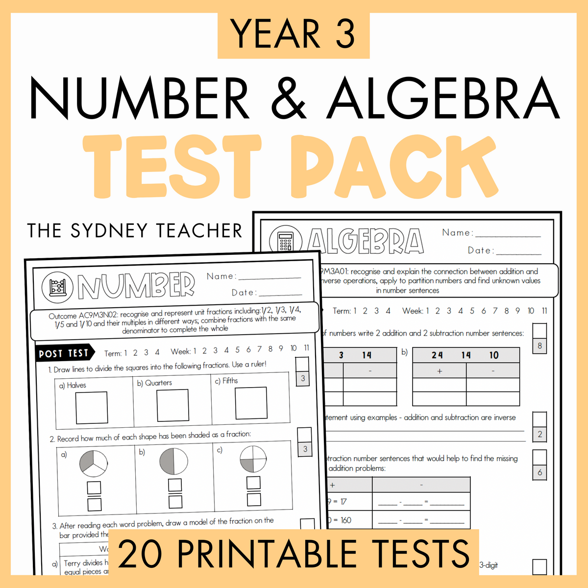 Year 3 Number & Algebra Printable Test Pack