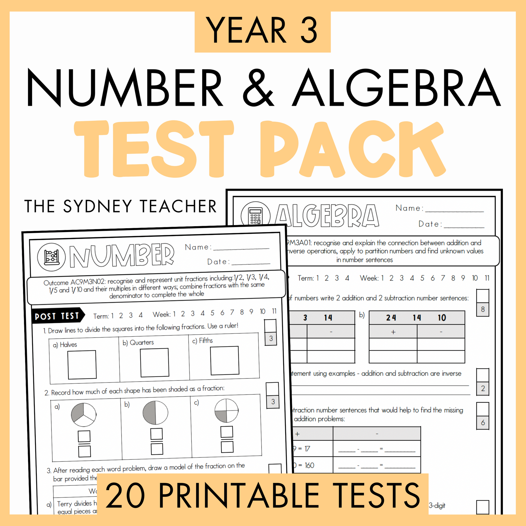 Year 3 Number & Algebra Printable Test Pack