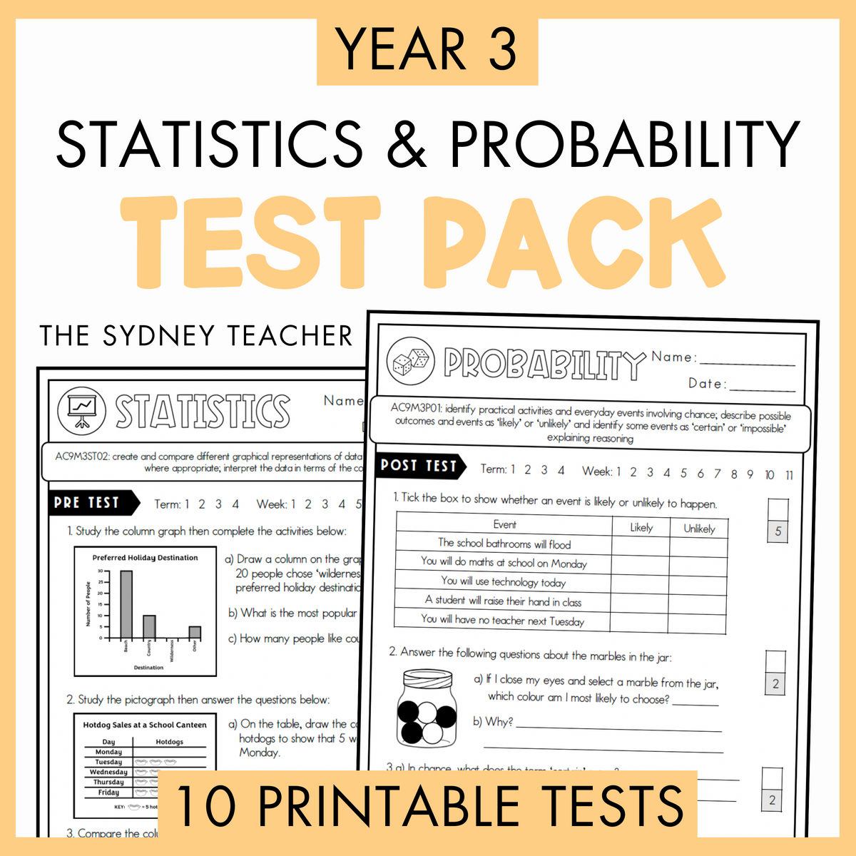 Year 3 Statistics & Probability Printable Test Pack