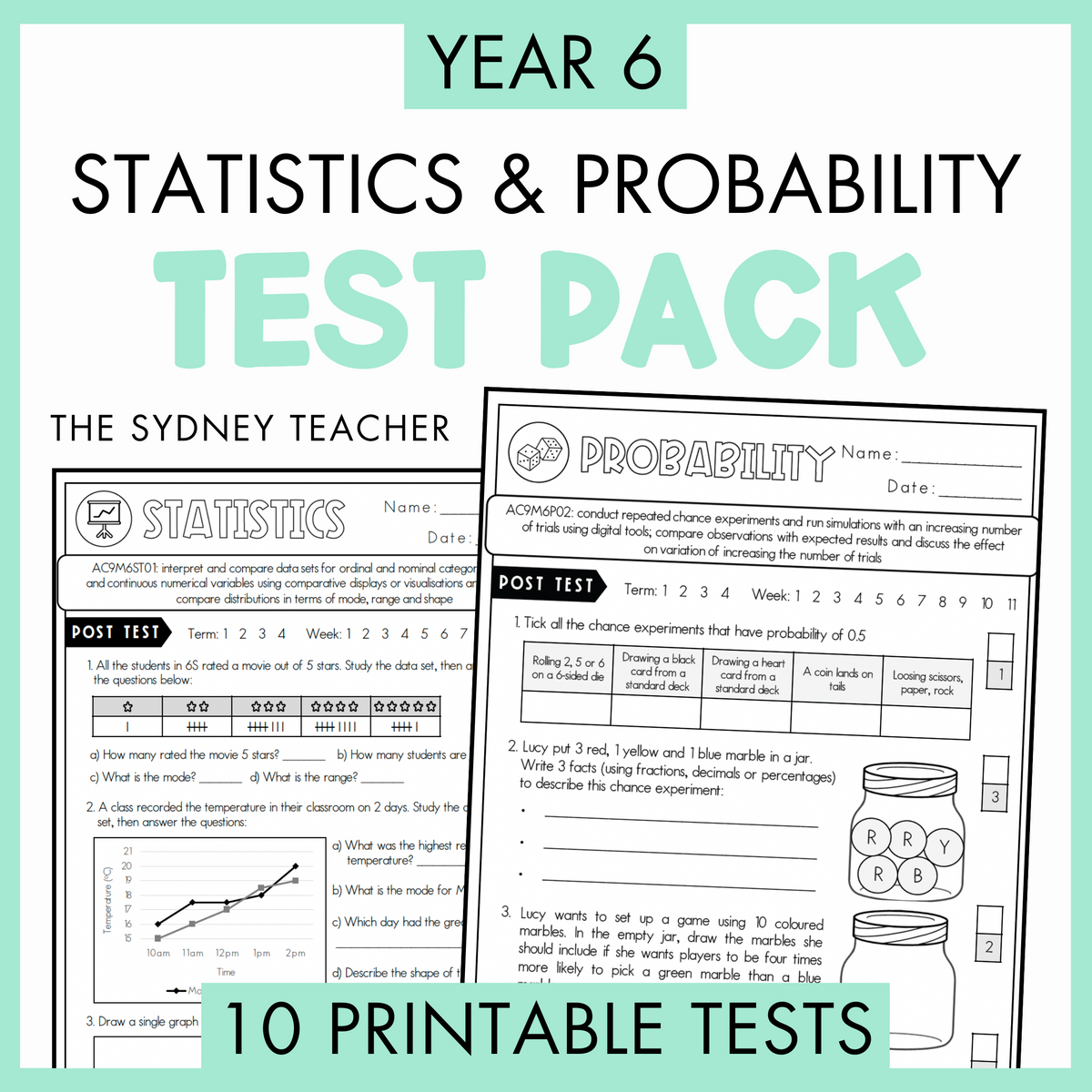 Year 6 Statistics & Probability Printable Test Pack