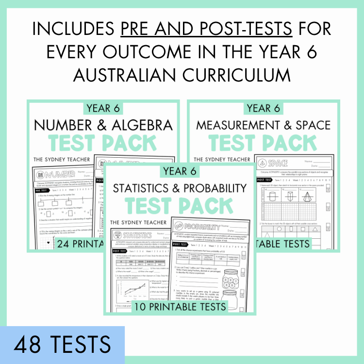 Year 6 Maths Printable Test Pack FULL YEAR - Australian Curriculum V9.0