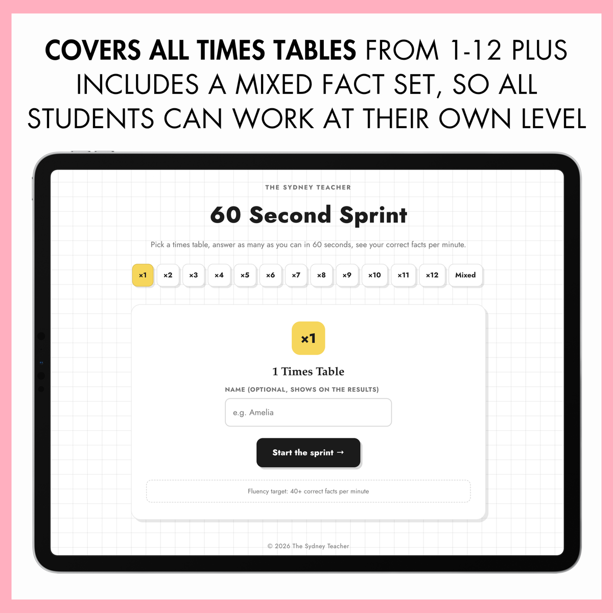 Digital 60 Second Sprint - Multiplication