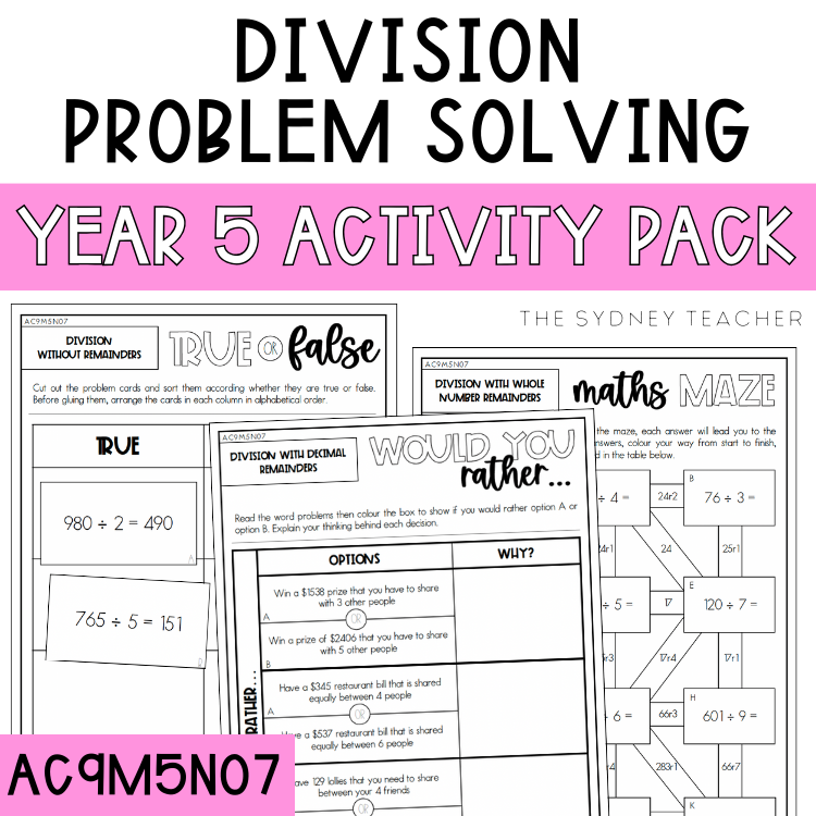 Year 5 Number & Algebra Pack: Division Problem Solving (AC9M5N07)