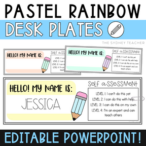 Pastel Rainbow Self Assessment Name Tag