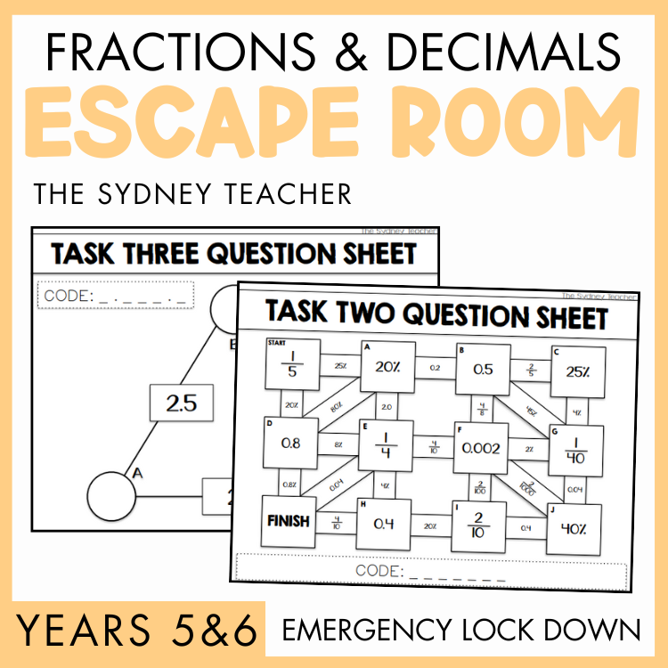 Fractions, Decimals & Percentages Escape Room | Year 5 & 6