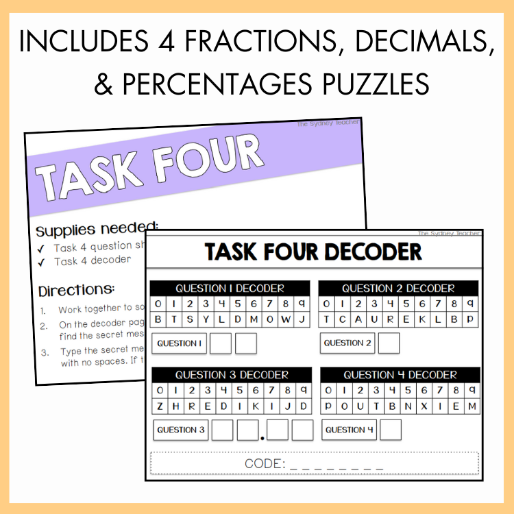 Fractions, Decimals & Percentages Escape Room | Year 5 & 6
