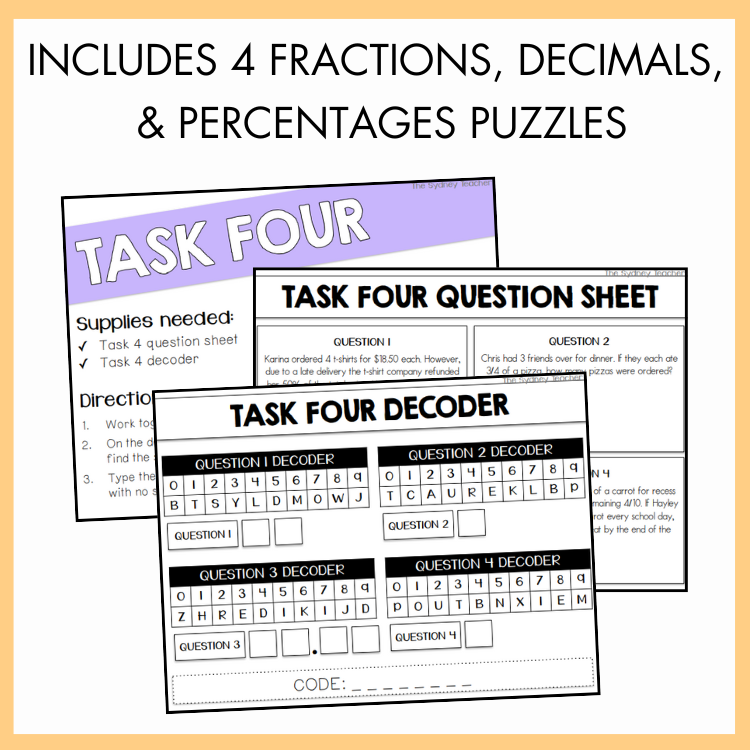 Fractions, Decimals & Percentages Escape Room | Year 5 & 6
