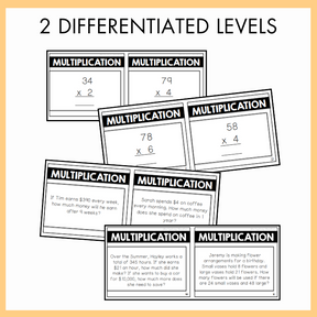Set of multiplication problems on cards with two differentiated levels.