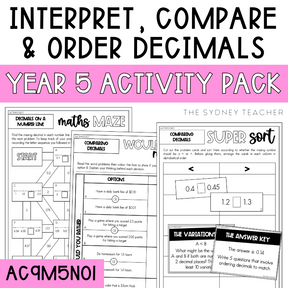 Year 5 Number & Algebra Pack: Interpret, Compare and Order Decimals (AC9M5N01)