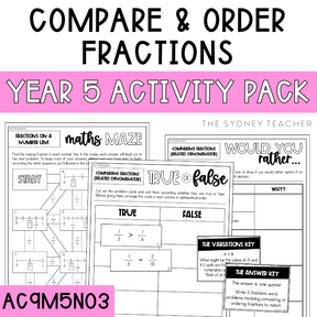 Year 5 Number & Algebra Pack: Compare and Order Fractions (AC9M5N03)