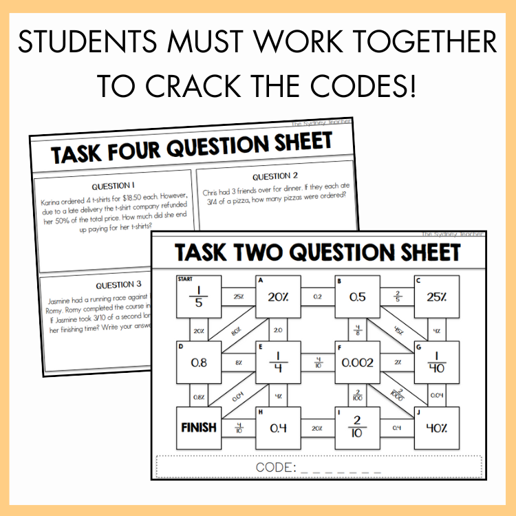 Fractions, Decimals & Percentages Escape Room | Year 5 & 6