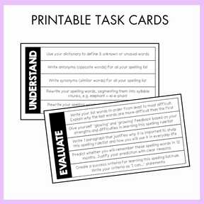 Upper Primary Bloom's Taxonomy Spelling Word Work