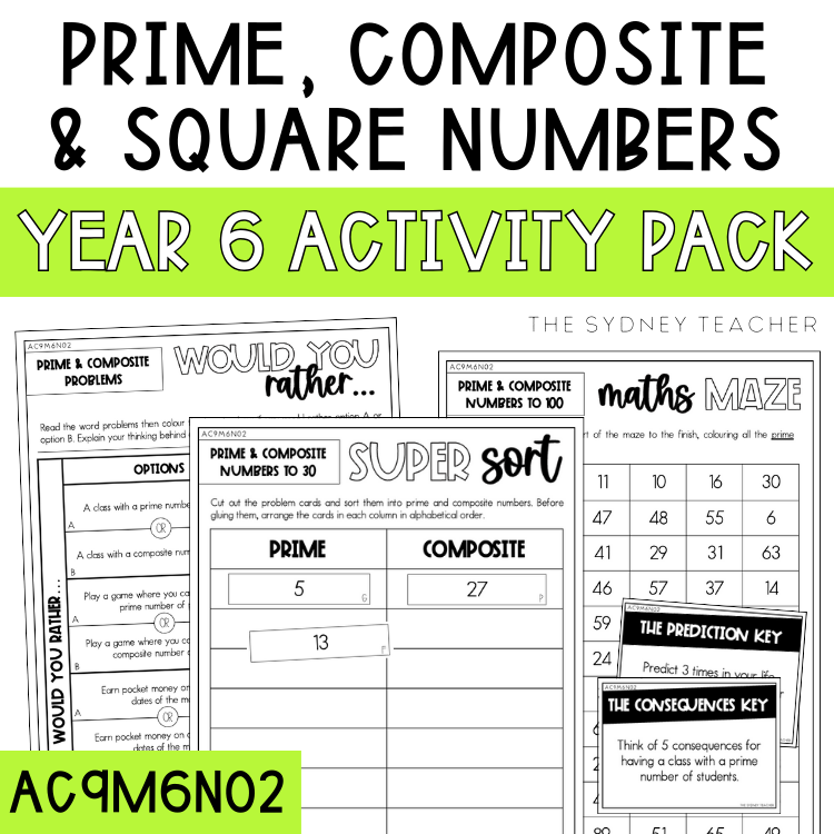 Year 6 Number & Algebra: Prime, Composite & Square Numbers (AC9M6N02)