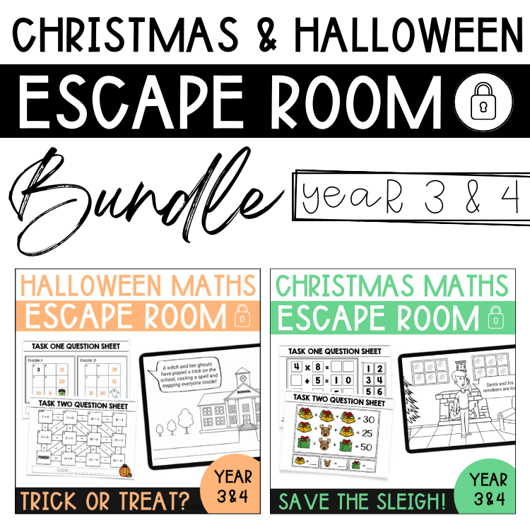 Halloween and Christmas Escape Room Bundle - Year 3 & 4