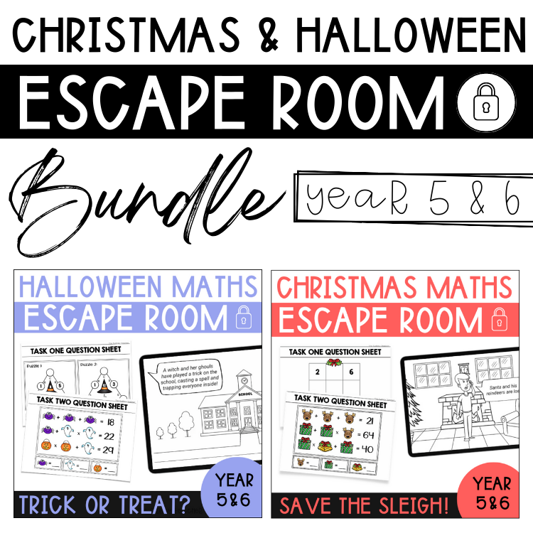 Halloween and Christmas Escape Room Bundle - Year 5 & 6