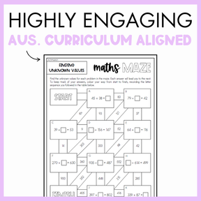 Year 4 Number & Algebra: Find Unknown Values in Addition & Subtraction Problems (AC9M4A01)