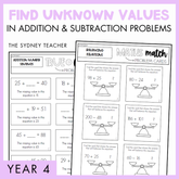 Year 4 Number & Algebra: Find Unknown Values in Addition & Subtraction Problems (AC9M4A01)