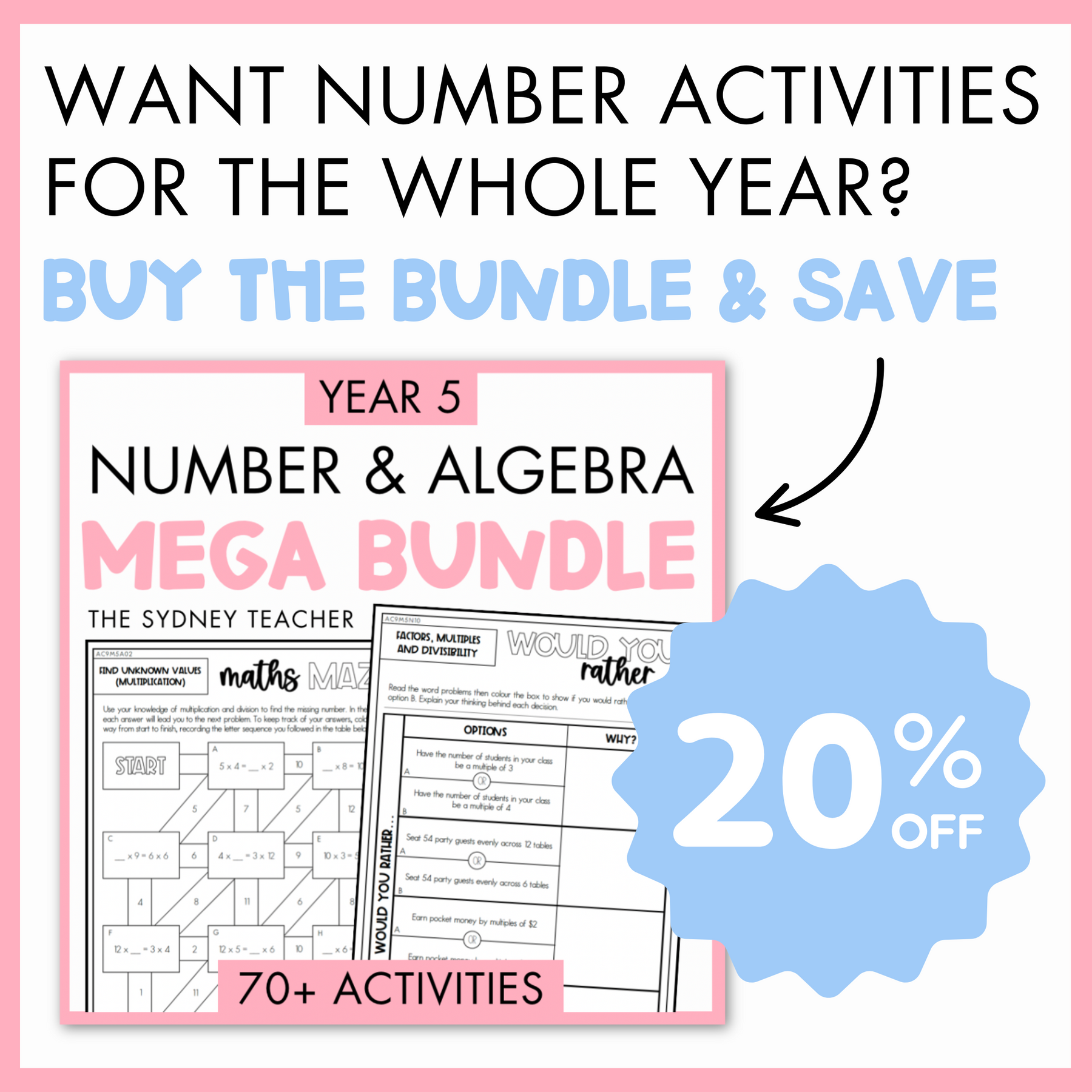 Year 5 Number & Algebra Pack: Compare, Order and Represent Fractions (AC9M5N03)