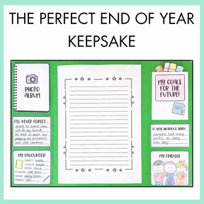 End of Year Lapbook for the perfect end of year keepsake with various sections such as photo album, my goals for the future, my friends, and others.