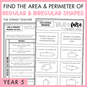 Year 5 Measurement & Space: Find the Area & Perimeter - Regular and Irregular Shapes (AC9M5M02)