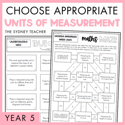 Year 5 Measurement & Space: Choose Appropriate Metric Units - Length, Mass & Capacity (AC9M5M01)