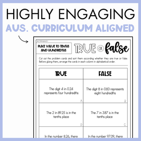 Year 4 Number & Algebra Pack: Decimal Place Value to Tenths & Hundredths (AC9M4N01)
