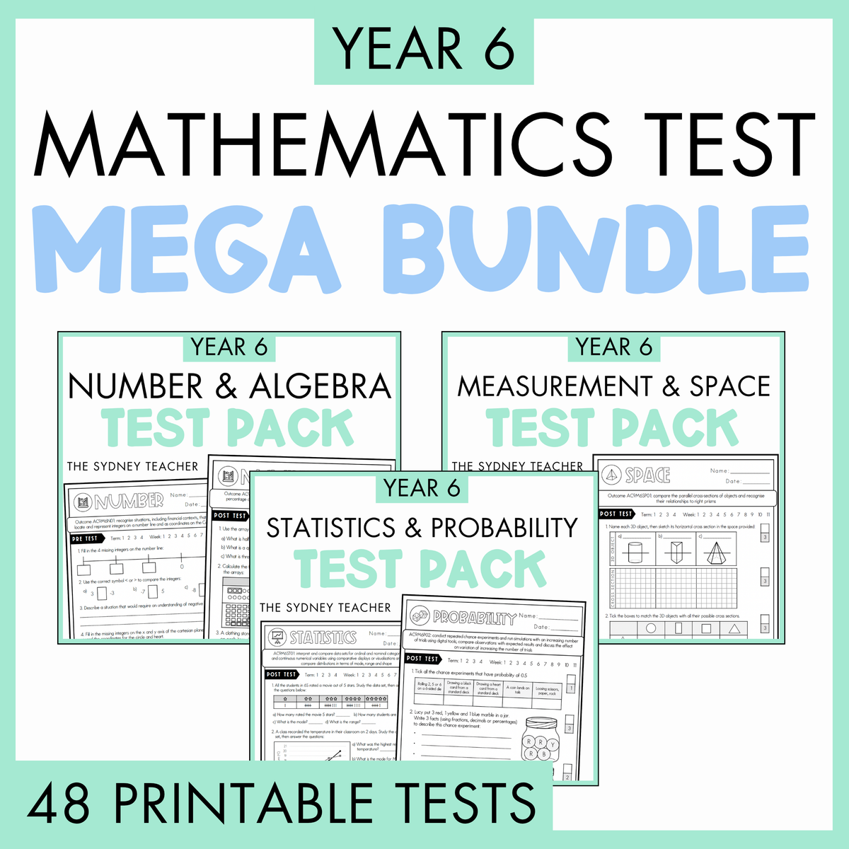 Year 6 Maths Printable Test Pack FULL YEAR - Australian Curriculum V9.0