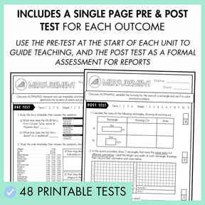 Year 6 measurement and Show What You Know worksheets with text reading "Assess before, during and after learning with ease."