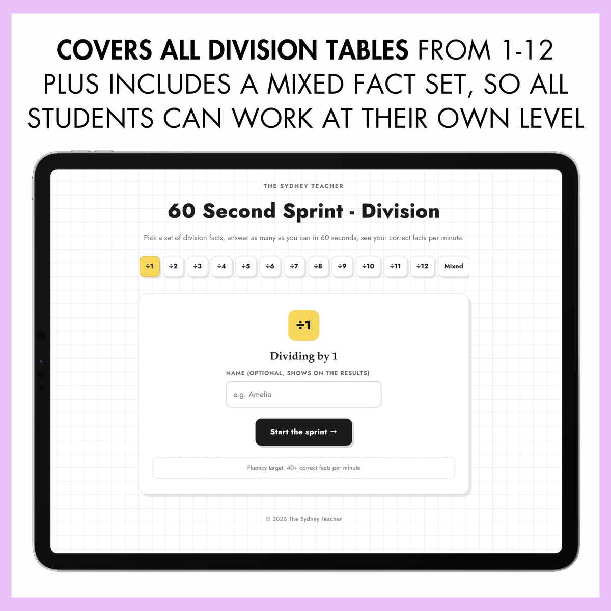 Digital 60 Second Sprint - Division