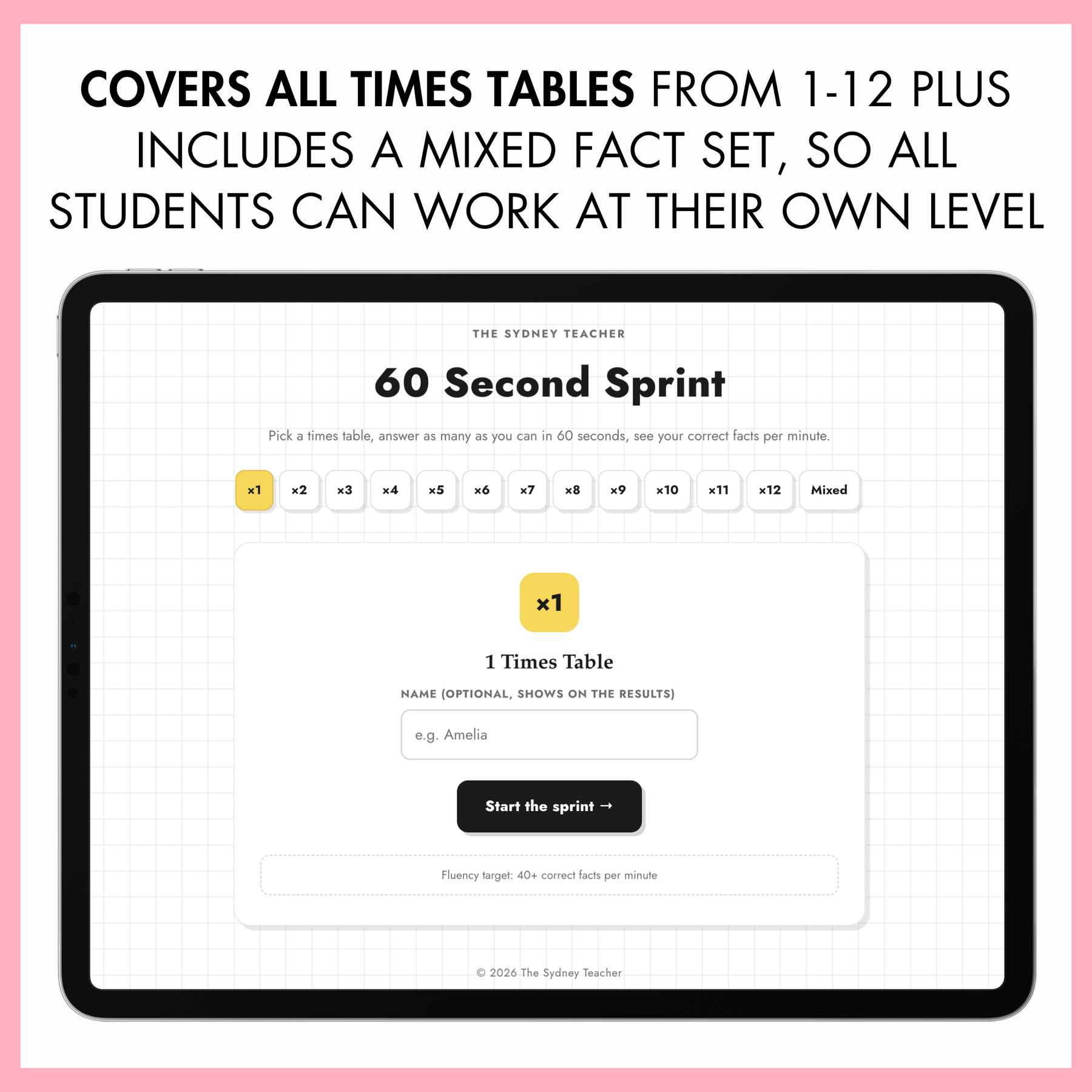 Digital 60 Second Sprint - Multiplication