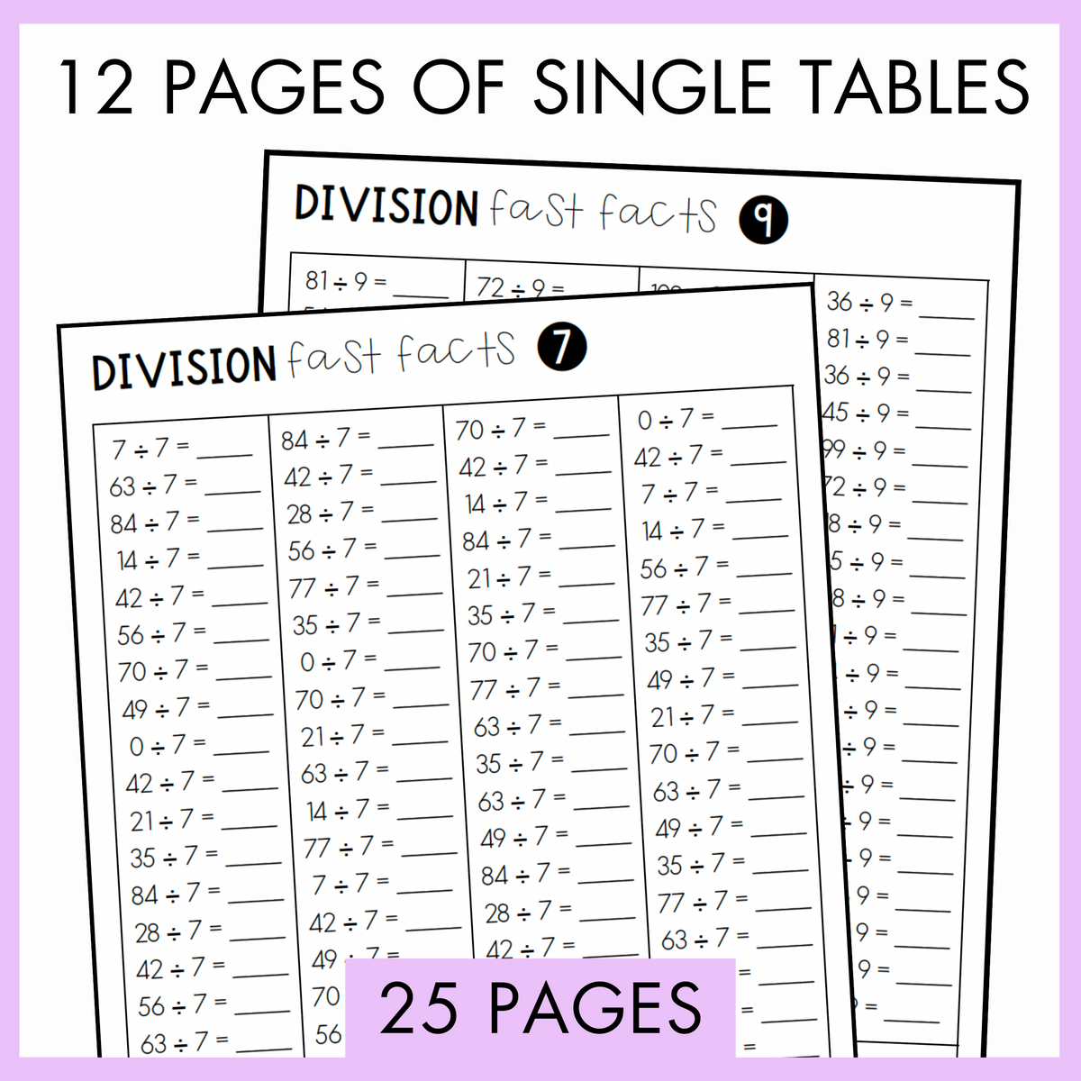 Division Fact Fluency Pack