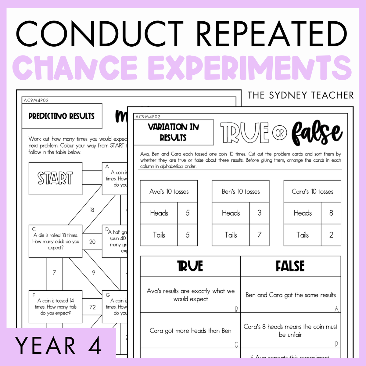 Year 4 Statistics & Probability: Repeated Chance Experiments (AC9M4P02)