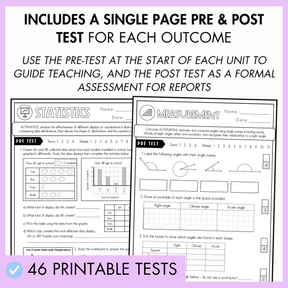 Year 4 maths assessment worksheets with text reading "Assess before, during and after learning with ease."