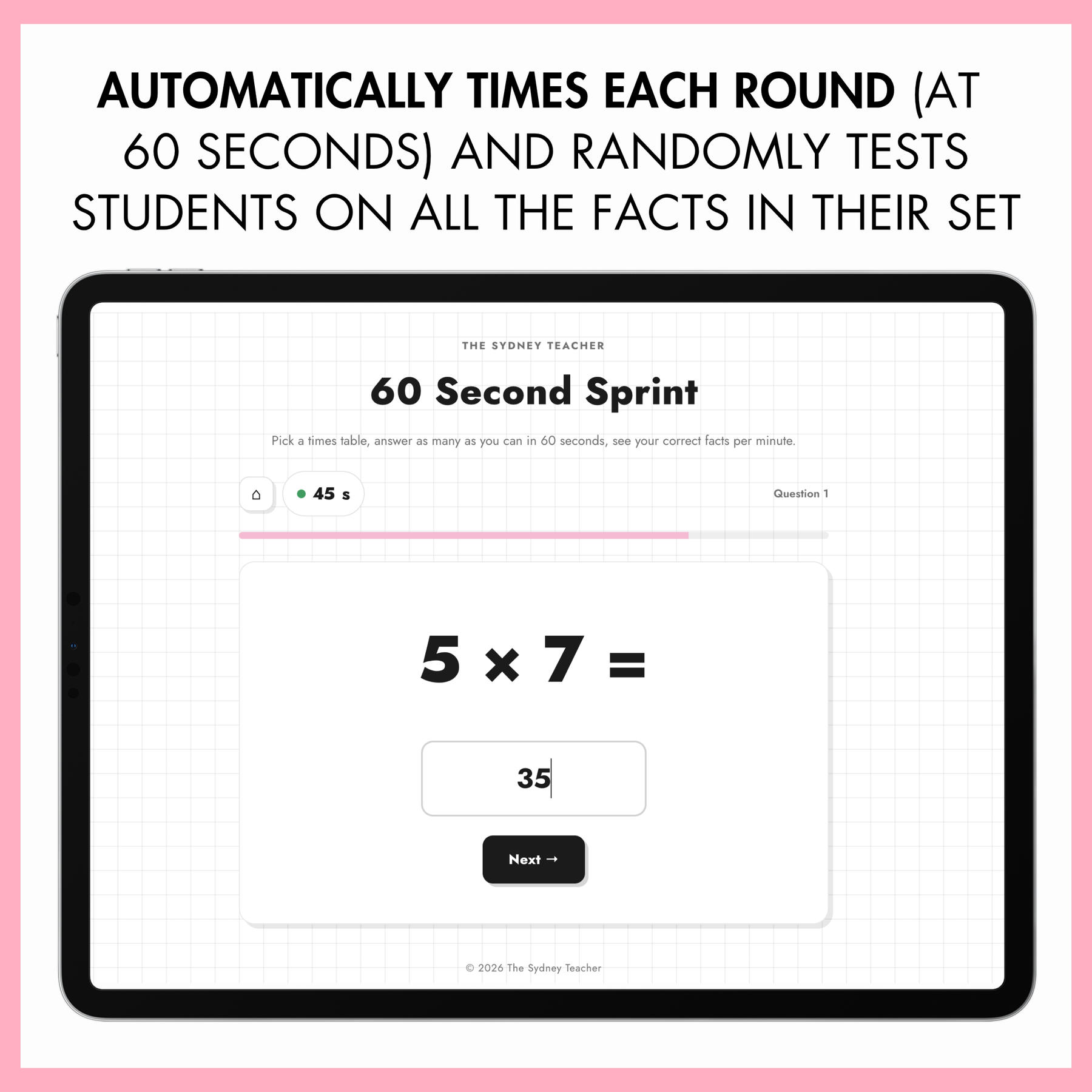 Digital 60 Second Sprint - Multiplication