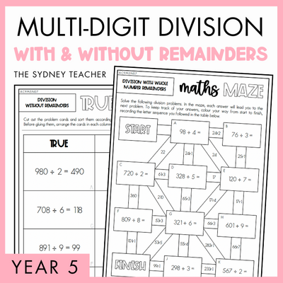 Year 5 Number & Algebra Pack: Multi-Digit Division Problem Solving (AC9M5N07)