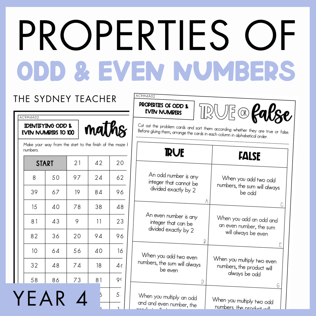 Year 4 Number & Algebra Pack: Odd and Even Numbers (AC9M4N02)