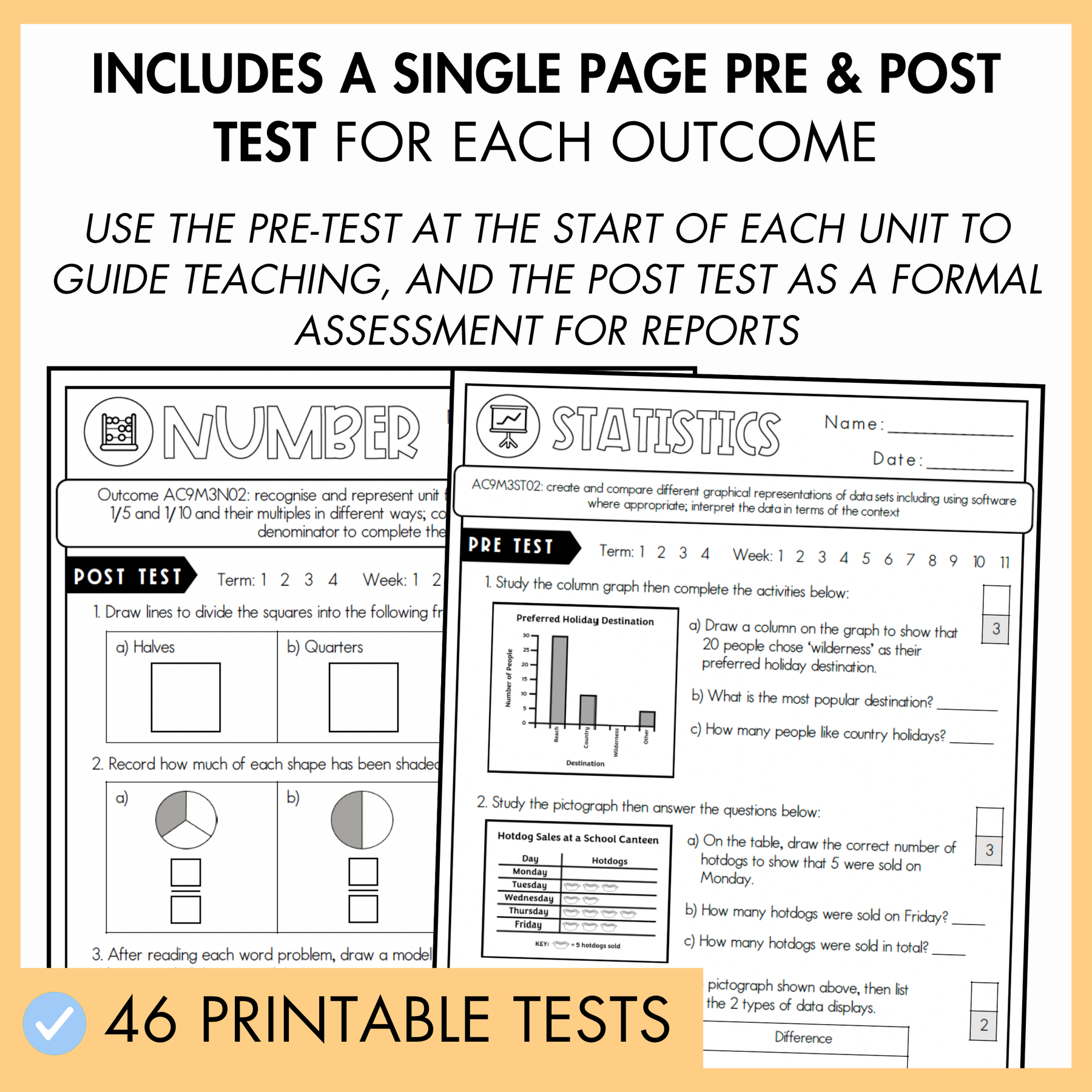 Year 3 measurement and Show What You Know worksheets with text reading "Assess before, during and after learning with ease."