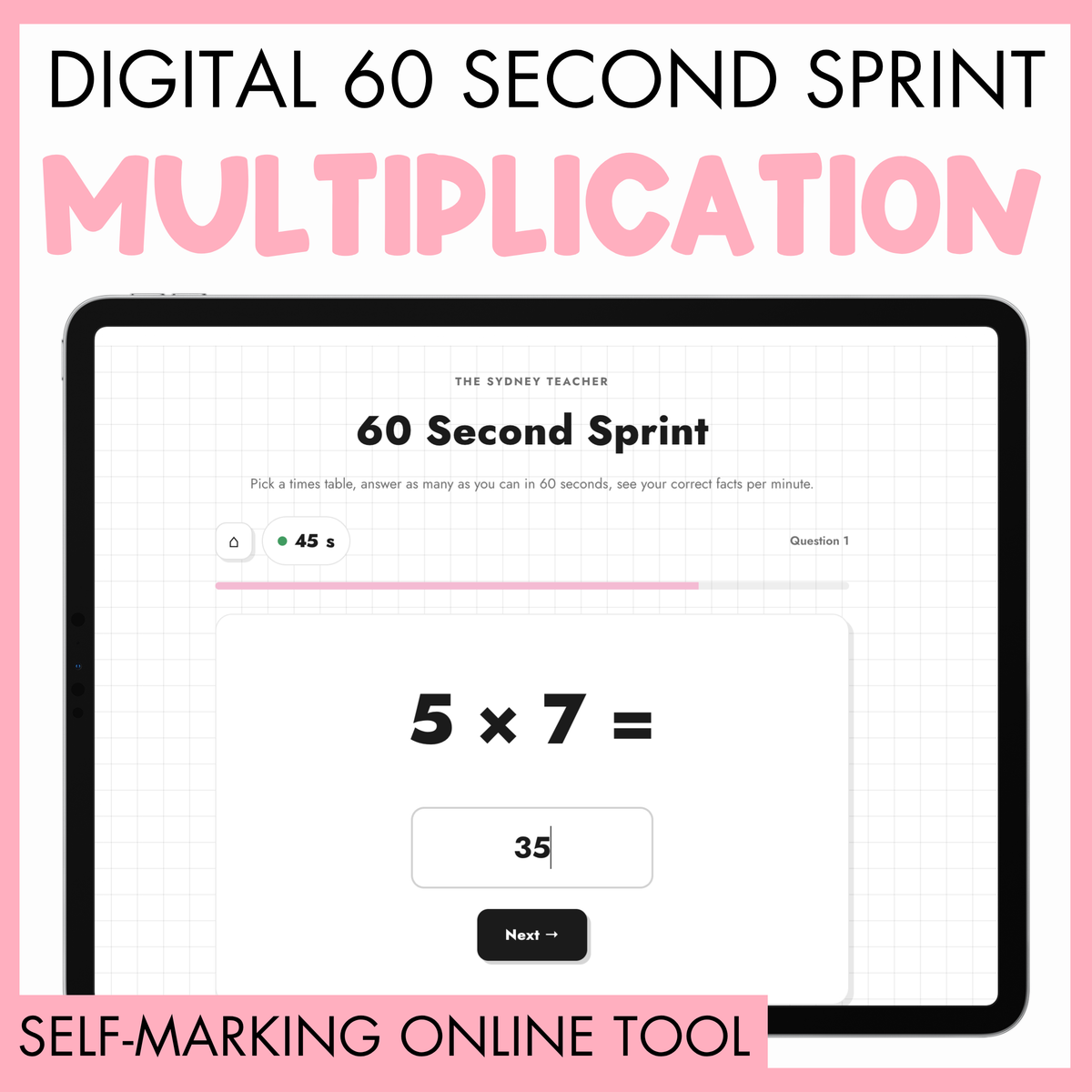 Digital 60 Second Sprint - Multiplication