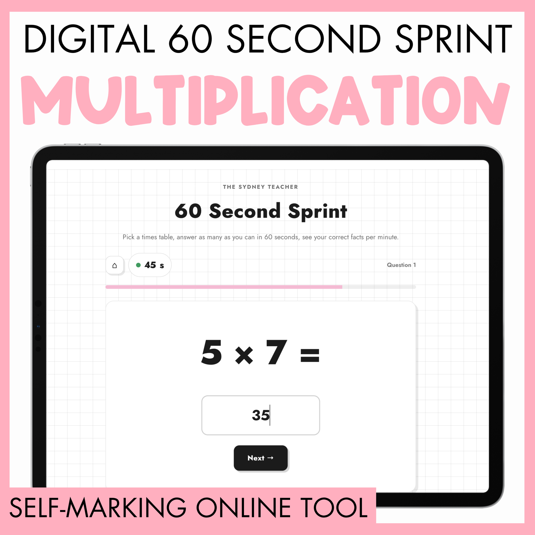 Digital 60 Second Sprint - Multiplication
