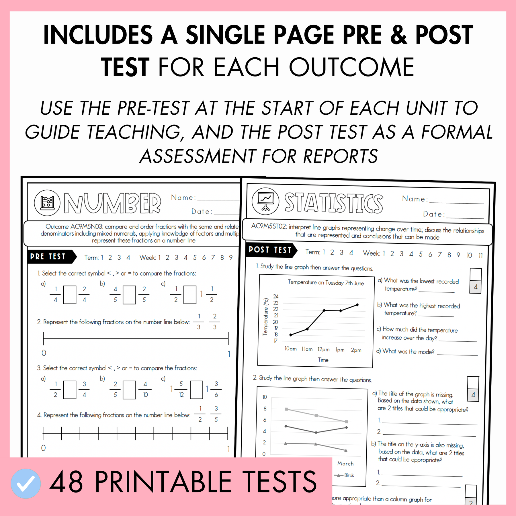 Year 5 measurement and Show What You Know worksheets with text reading "Assess before, during and after learning with ease."