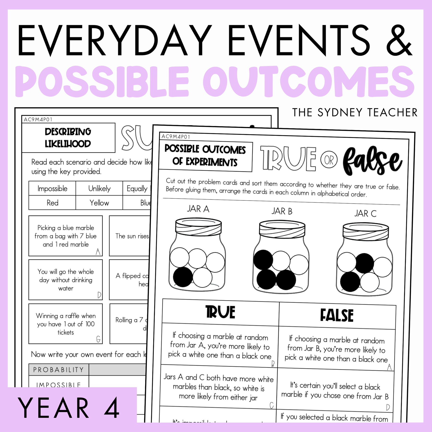 Year 4 Statistics & Probability: Everyday Events & Possible Outcomes (AC9M4P01)