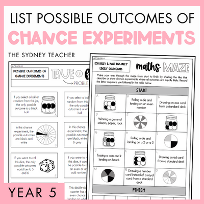 Year 5 Statistics & Probability: List Possible Outcomes of Chance Experiments (AC9M5P01)
